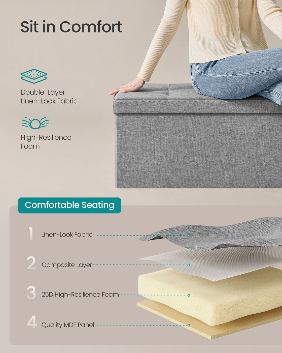 Folding Storage Ottoman Bench - product photo 25