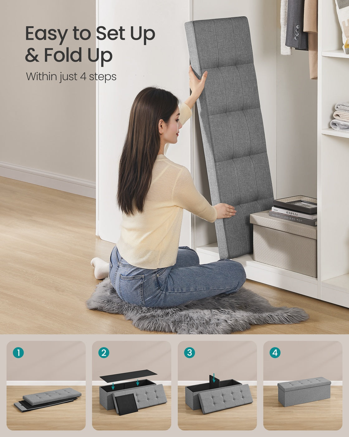 Folding Storage Ottoman Bench - product photo 26