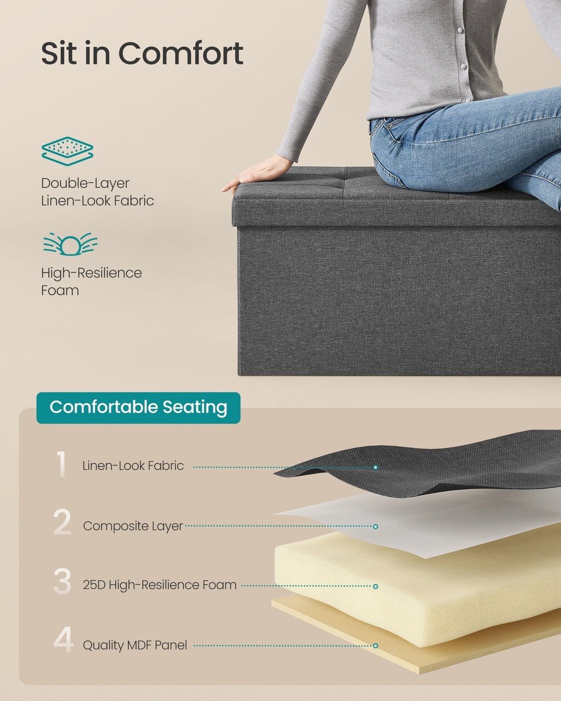 Folding Storage Ottoman Bench - product photo 31