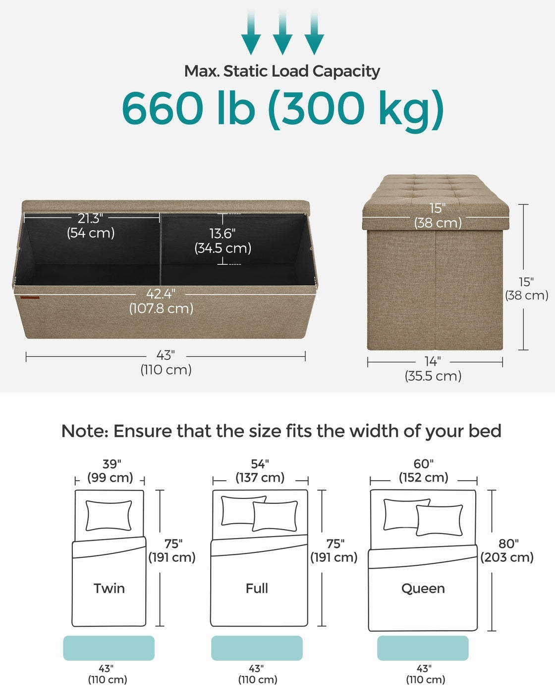 Folding Storage Ottoman Bench With Lid, 30 Or 43 Inch Storage Seat - product photo 103