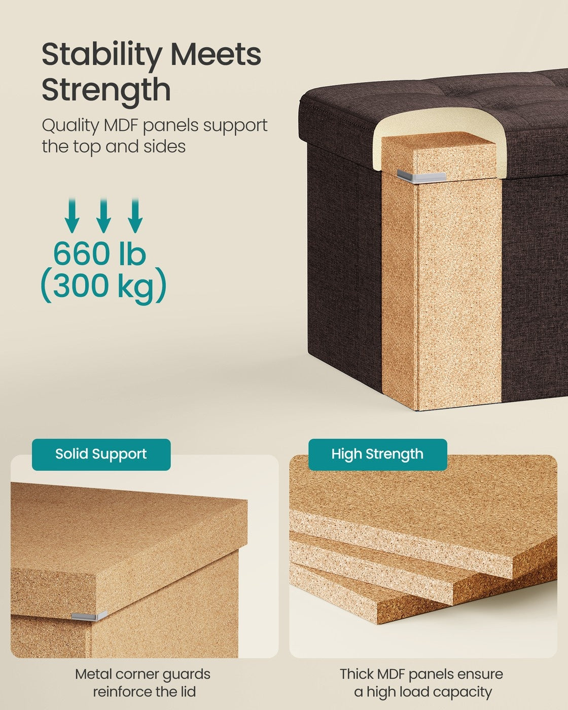 Folding Storage Ottoman Bench With Lid, 30 Or 43 Inch Storage Seat - product photo 113