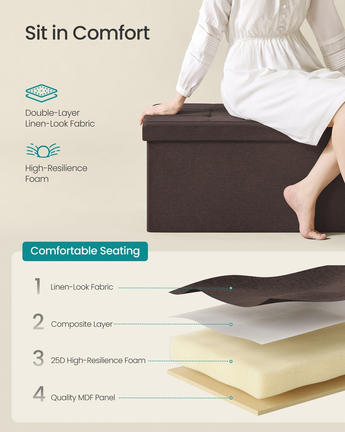 Folding Storage Ottoman Bench With Lid, 30 Or 43 Inch Storage Seat - product photo 114
