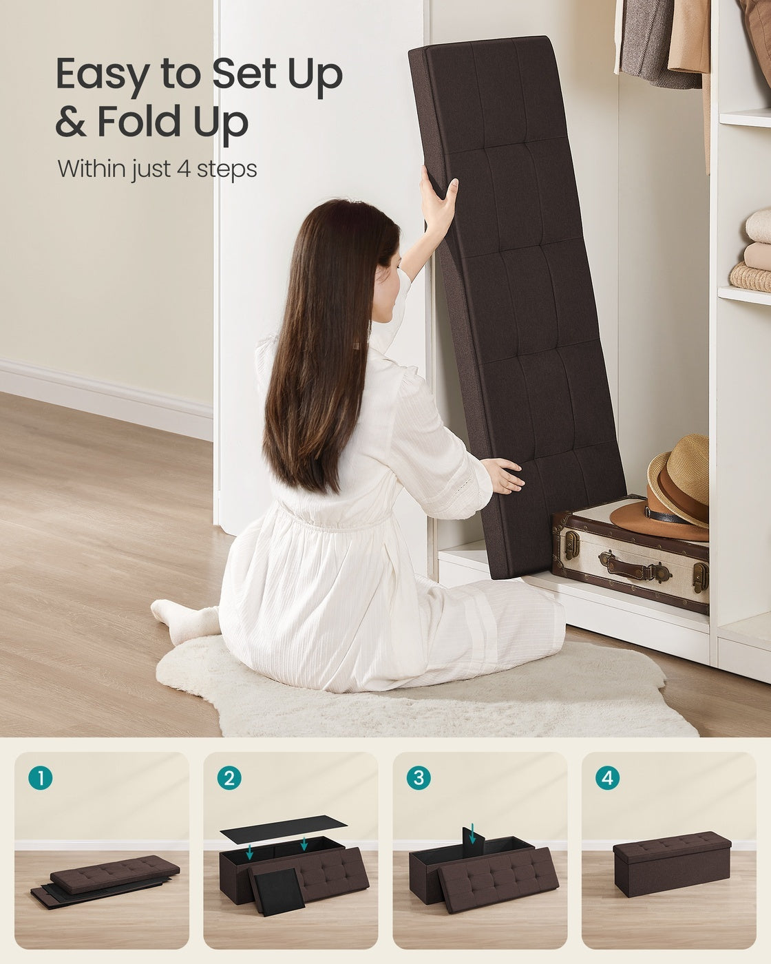 Folding Storage Ottoman Bench With Lid, 30 Or 43 Inch Storage Seat - product photo 115