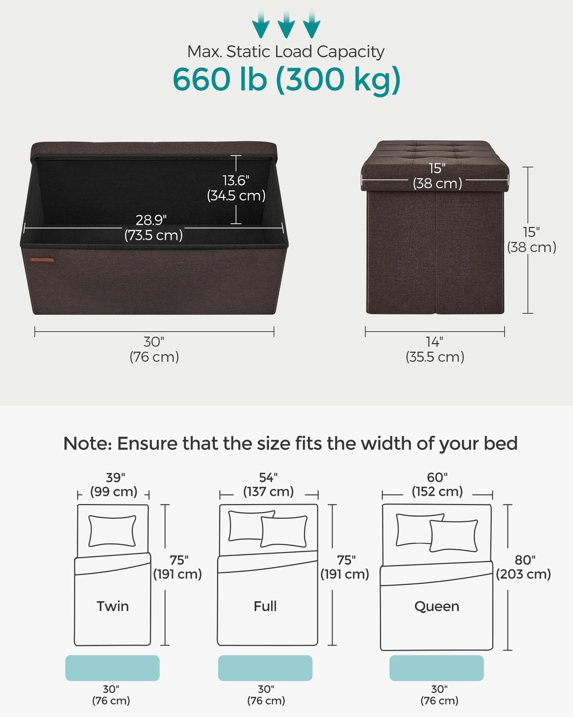 Folding Storage Ottoman Bench With Lid, 30 Or 43 Inch Storage Seat - product photo 75