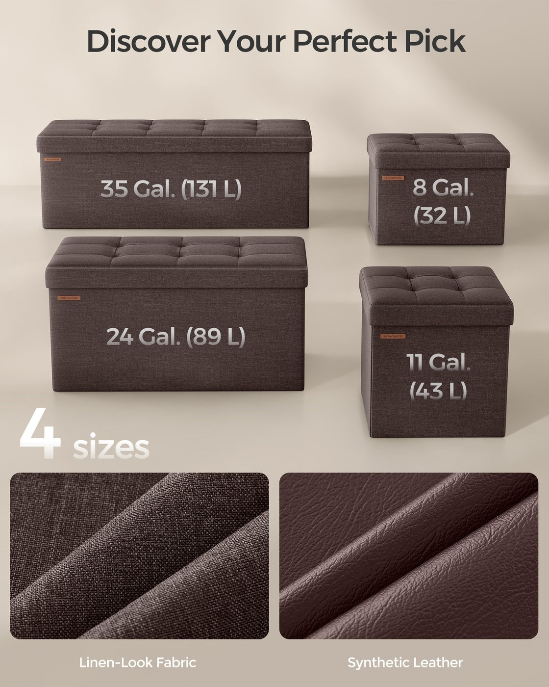 Folding Storage Ottoman Bench With Lid, 30 Or 43 Inch Storage Seat - product photo 76