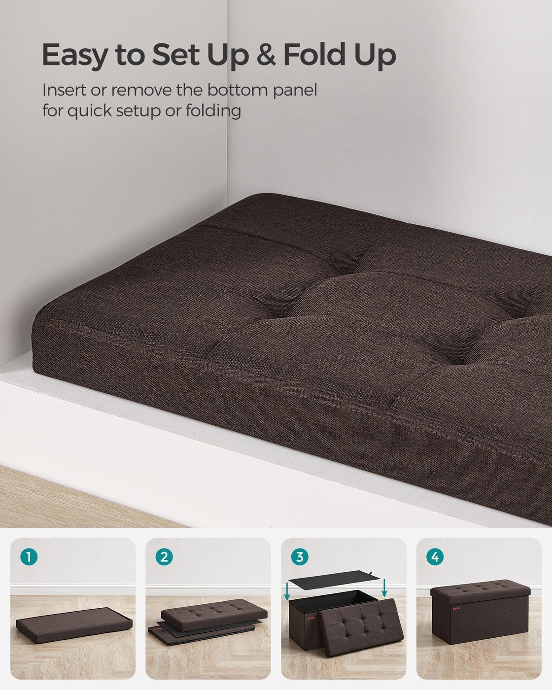 Folding Storage Ottoman Bench With Lid, 30 Or 43 Inch Storage Seat - product photo 77