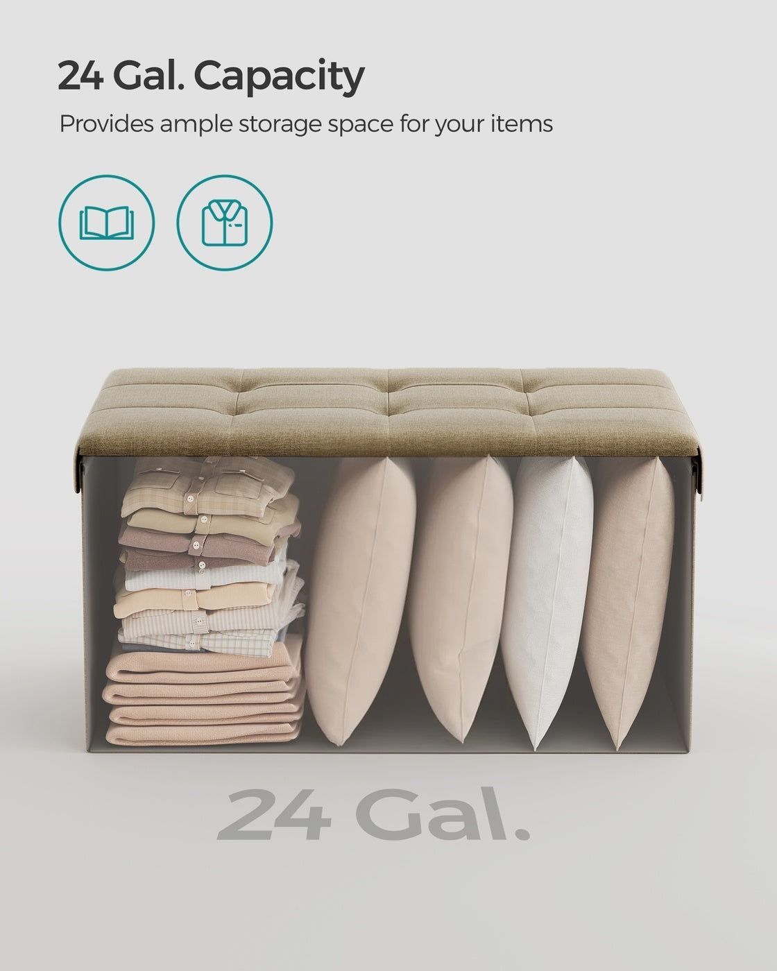 Folding Storage Ottoman Bench With Lid, 30 Or 43 Inch Storage Seat - product photo 80