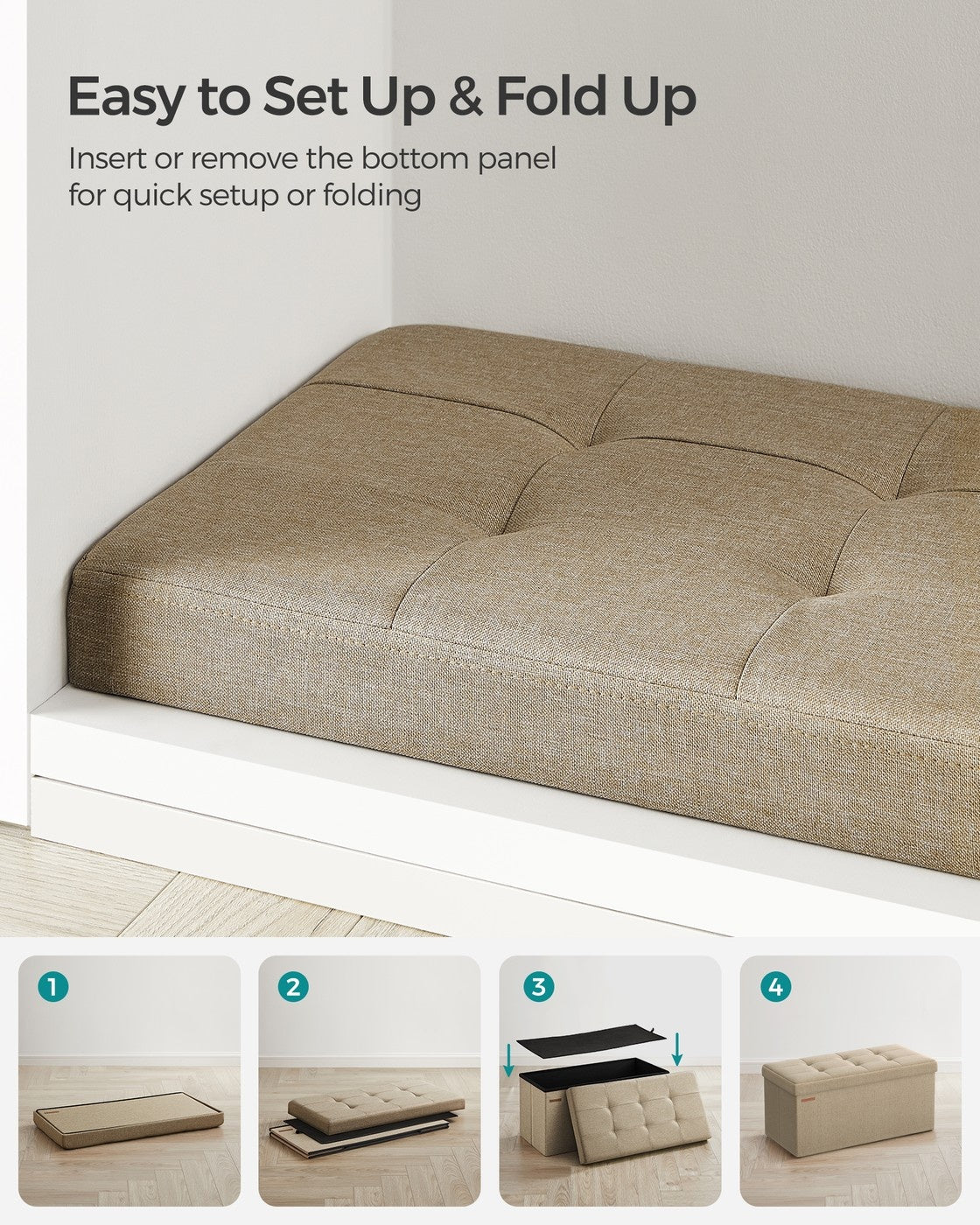 Folding Storage Ottoman Bench With Lid, 30 Or 43 Inch Storage Seat - product photo 83