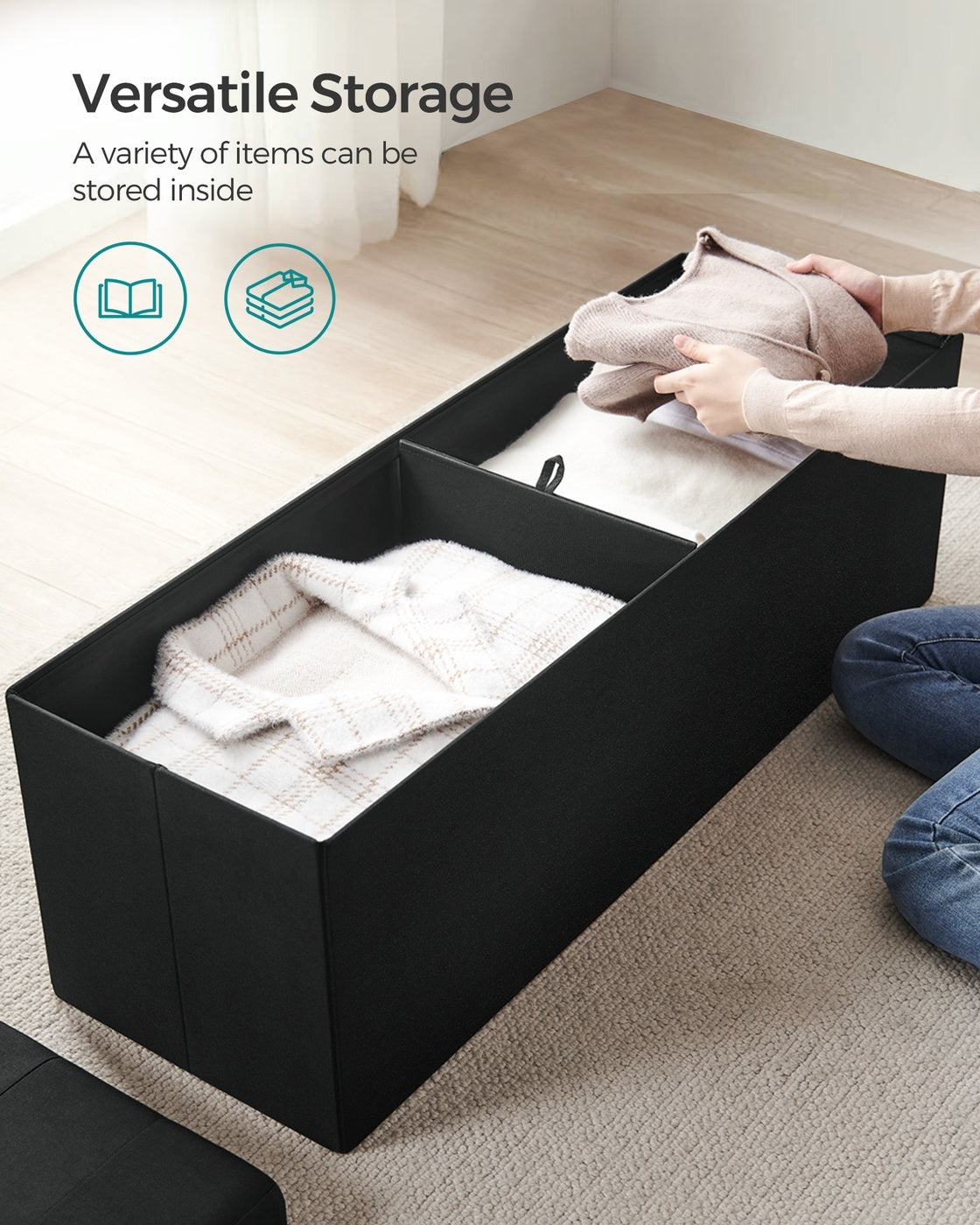 Folding Storage Ottoman Bench With Lid, 30 Or 43 Inch Storage Seat - product photo 85