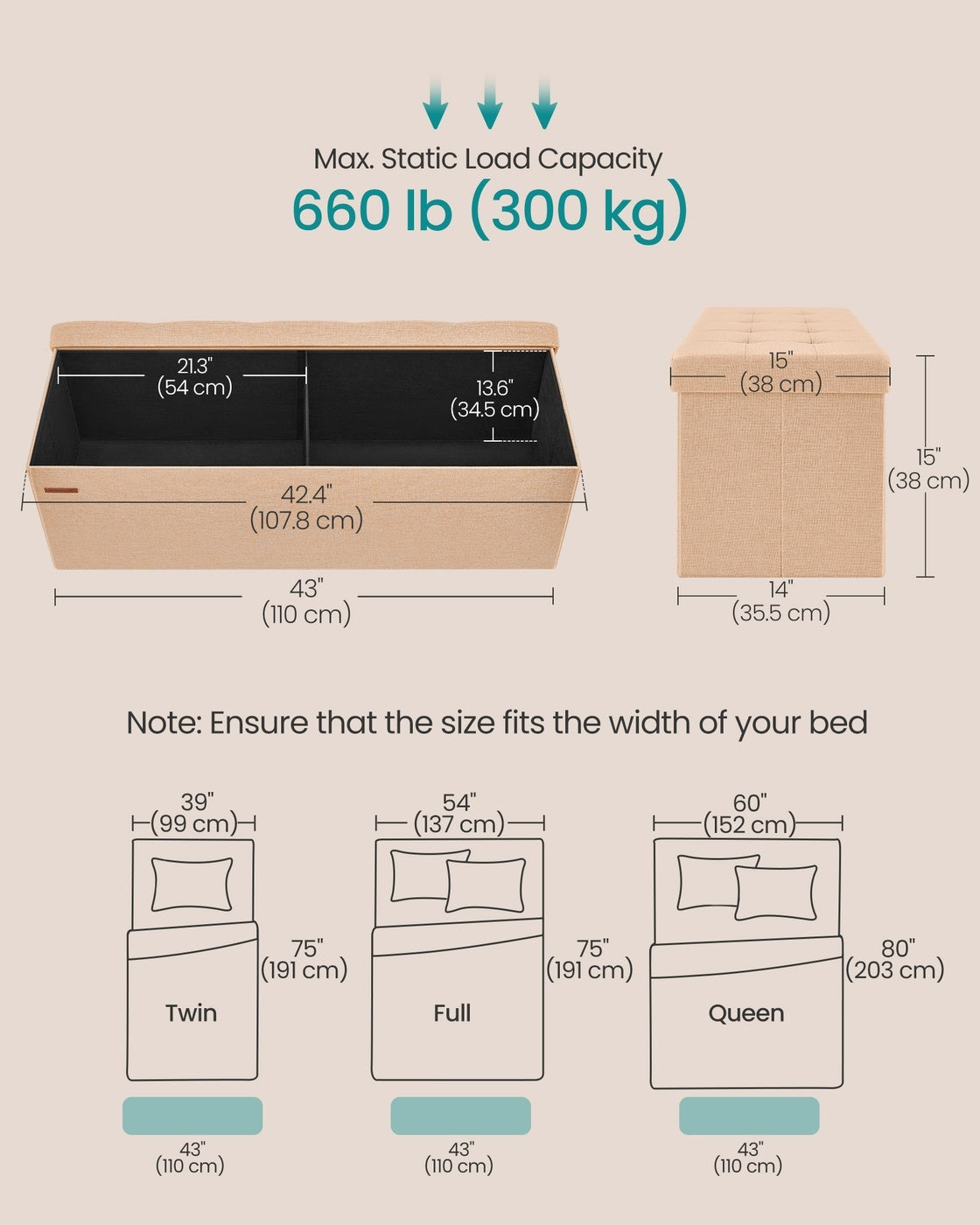 Folding Storage Ottoman Bench With Lid, 30 Or 43 Inch Storage Seat - product photo 90