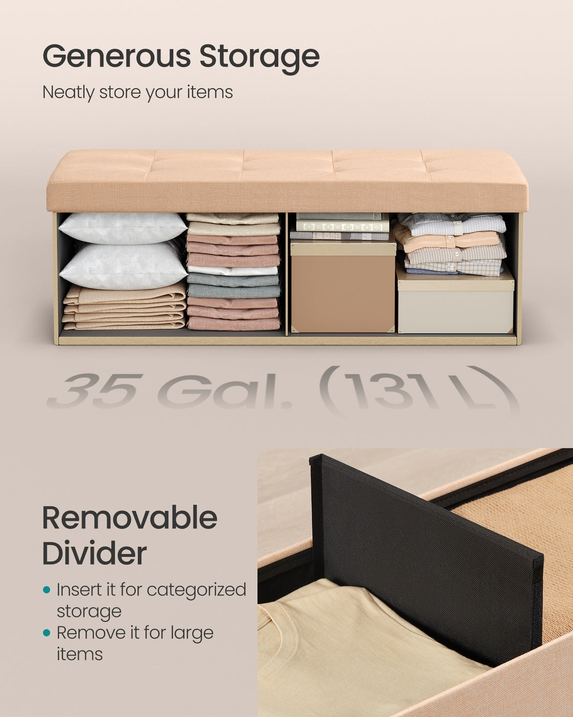 Folding Storage Ottoman Bench With Lid, 30 Or 43 Inch Storage Seat - product photo 93