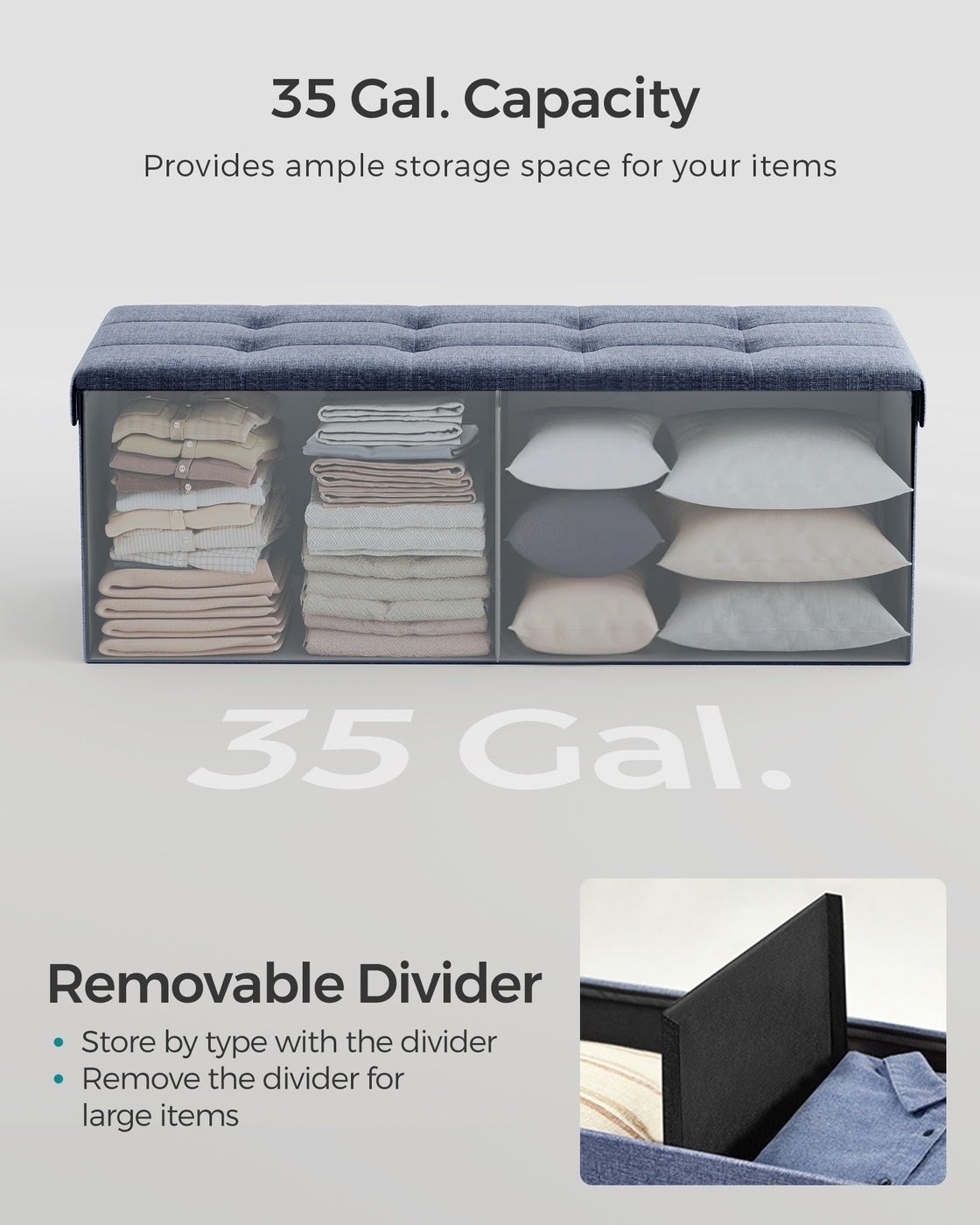 Folding Storage Ottoman Bench With Lid, 30 Or 43 Inch Storage Seat - product photo 97