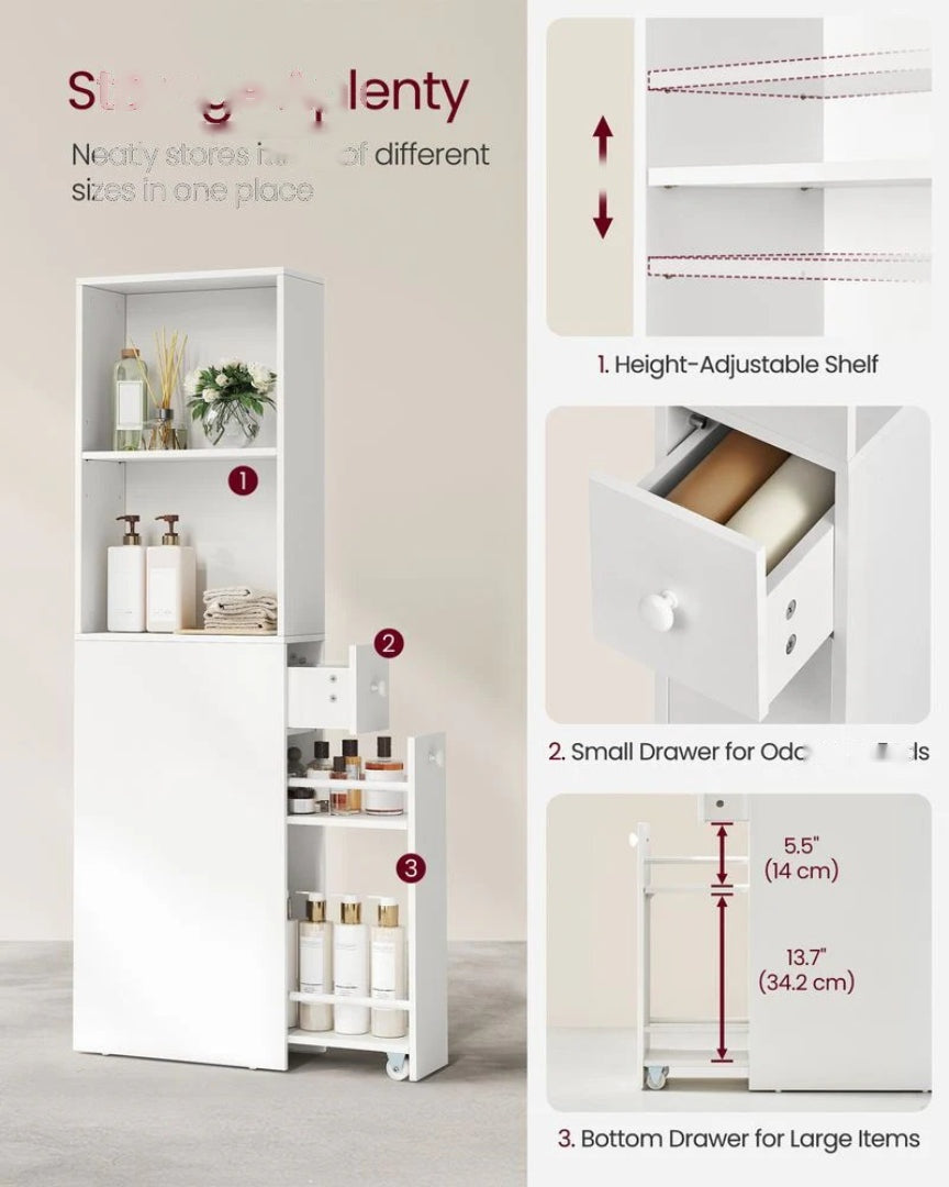 Freestanding Bathroom Cabinet Slim Storage With Drawers 52.9in High – product view 3 | Ridgefield Furniture