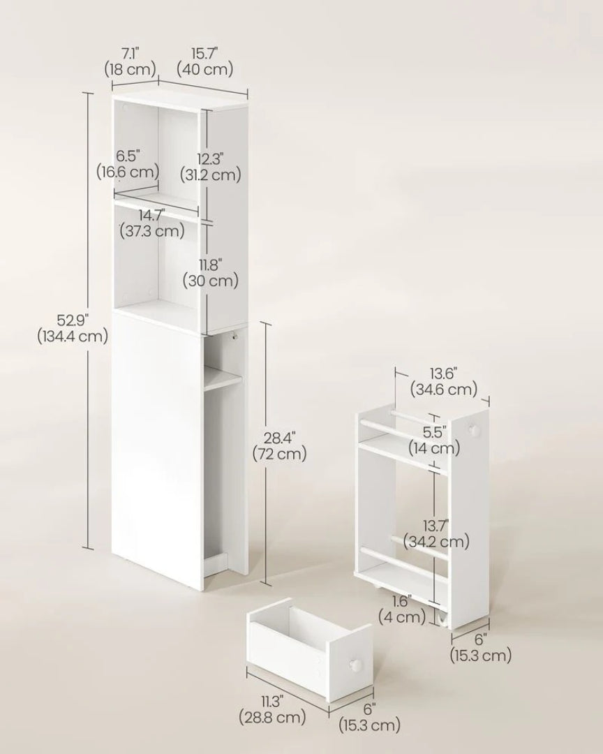 Freestanding Bathroom Cabinet Slim Storage With Drawers 52.9in High – product view 6 | Ridgefield Furniture