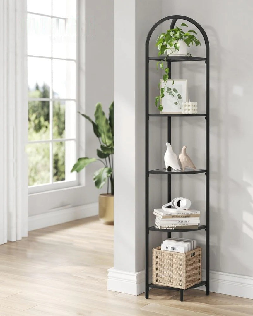 Glass Corner Shelf Stand 3 Or 5 Tier Storage Display Shelf – product view 5 | Ridgefield Furniture