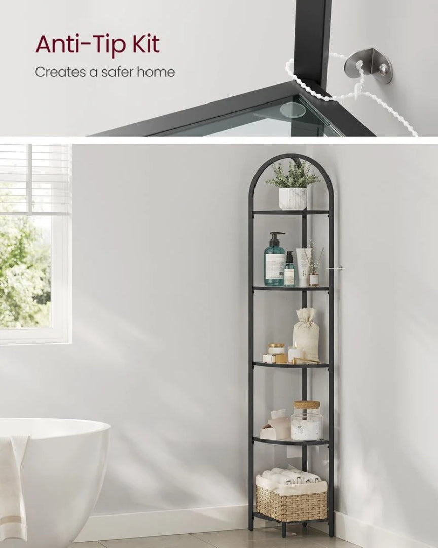 Glass Corner Shelf Stand 3 Or 5 Tier Storage Display Shelf – product view 7 | Ridgefield Furniture
