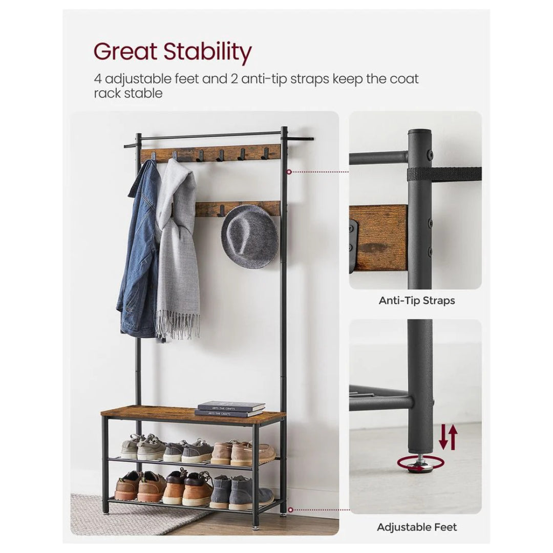 Hall Tree With Shoe Storage Bench & 9 Hooks Entryway Coat Rack – product view 5 | Ridgefield Furniture