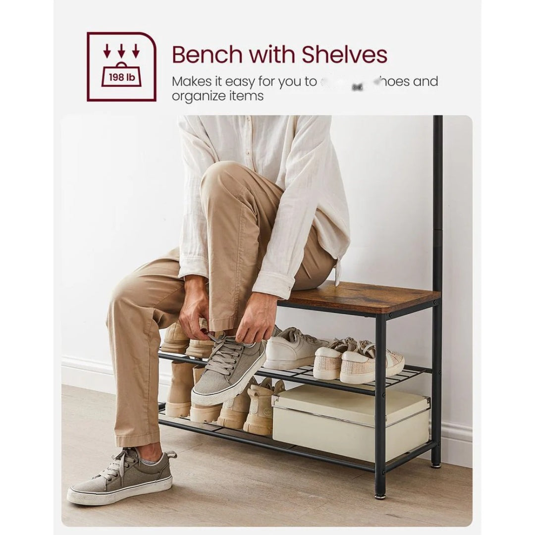 Hall Tree With Shoe Storage Bench & 9 Hooks Entryway Coat Rack – product view 6 | Ridgefield Furniture
