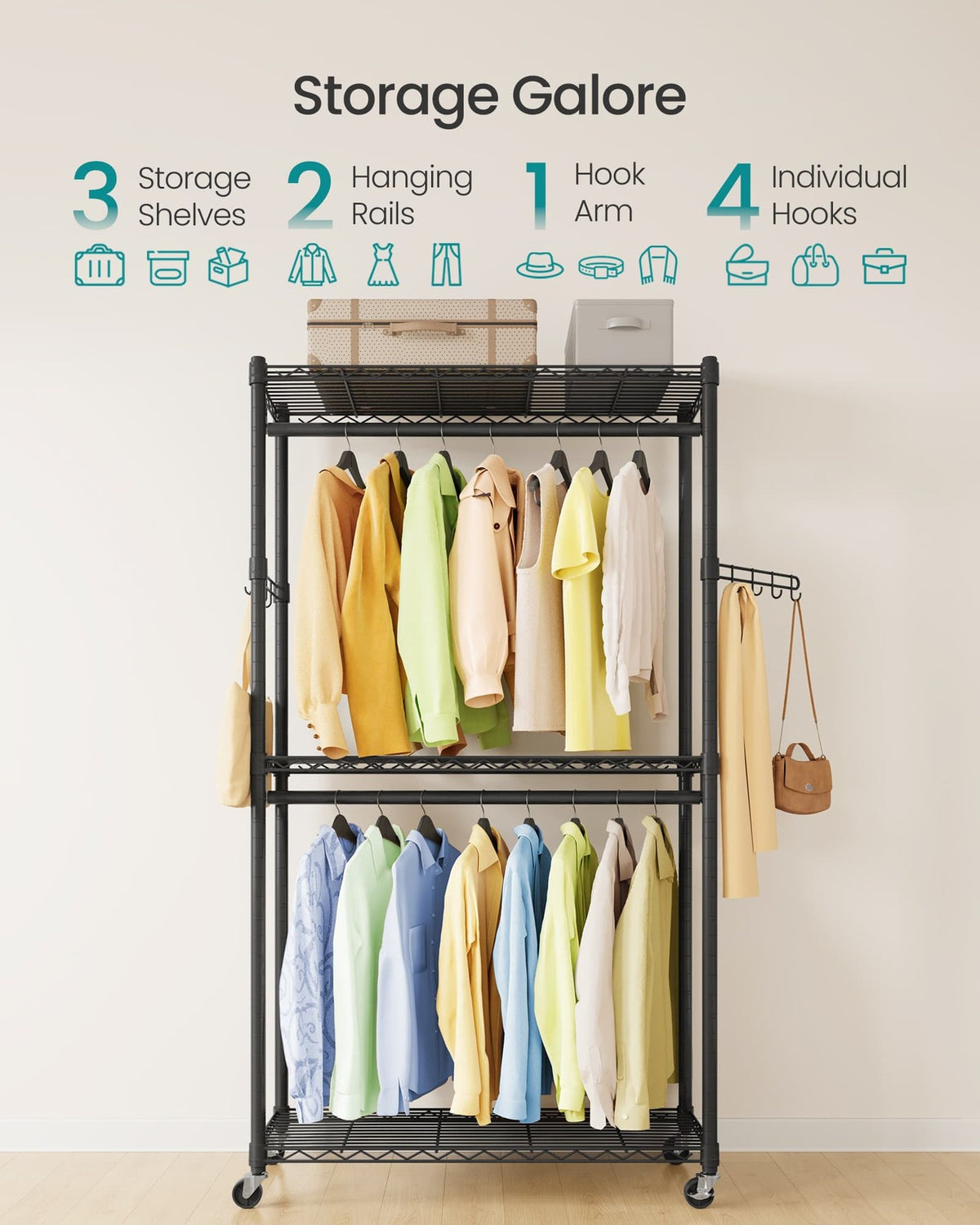 Heavy-Duty Rolling Clothes Rack - product photo 09