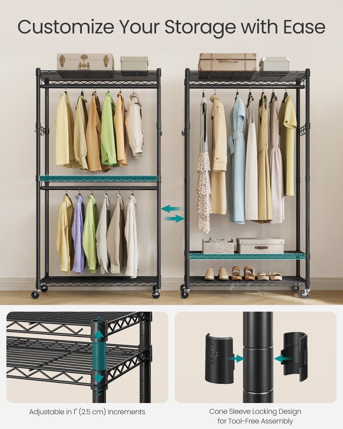 Heavy-Duty Rolling Clothes Rack - product photo 10