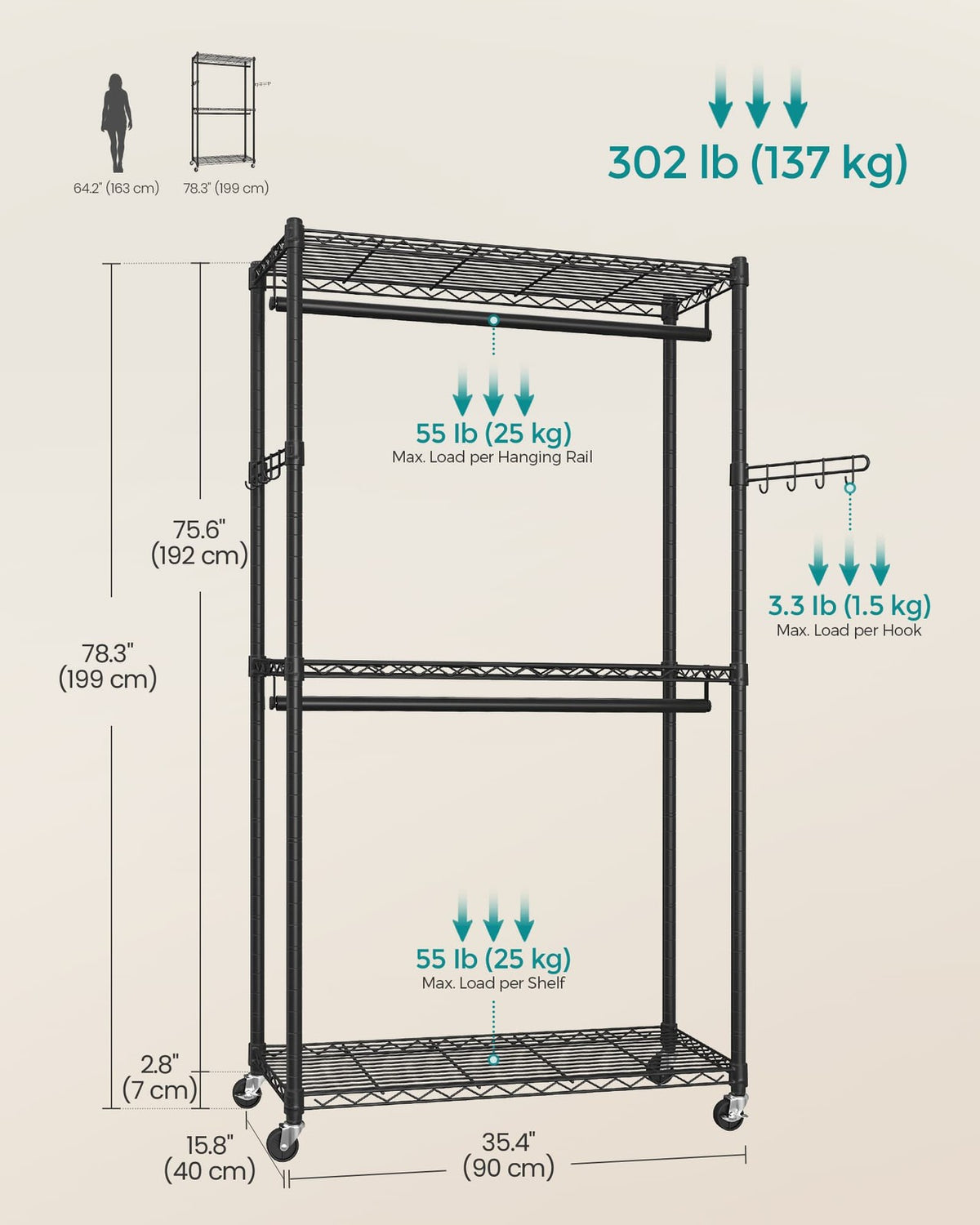 Heavy-Duty Rolling Clothes Rack - product photo 12