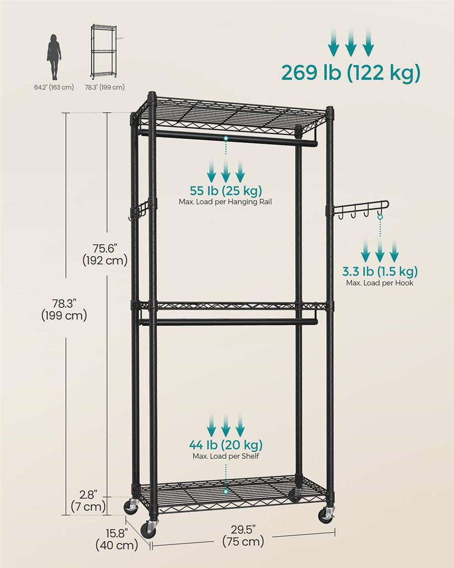 Heavy-Duty Rolling Clothes Rack - product photo 18