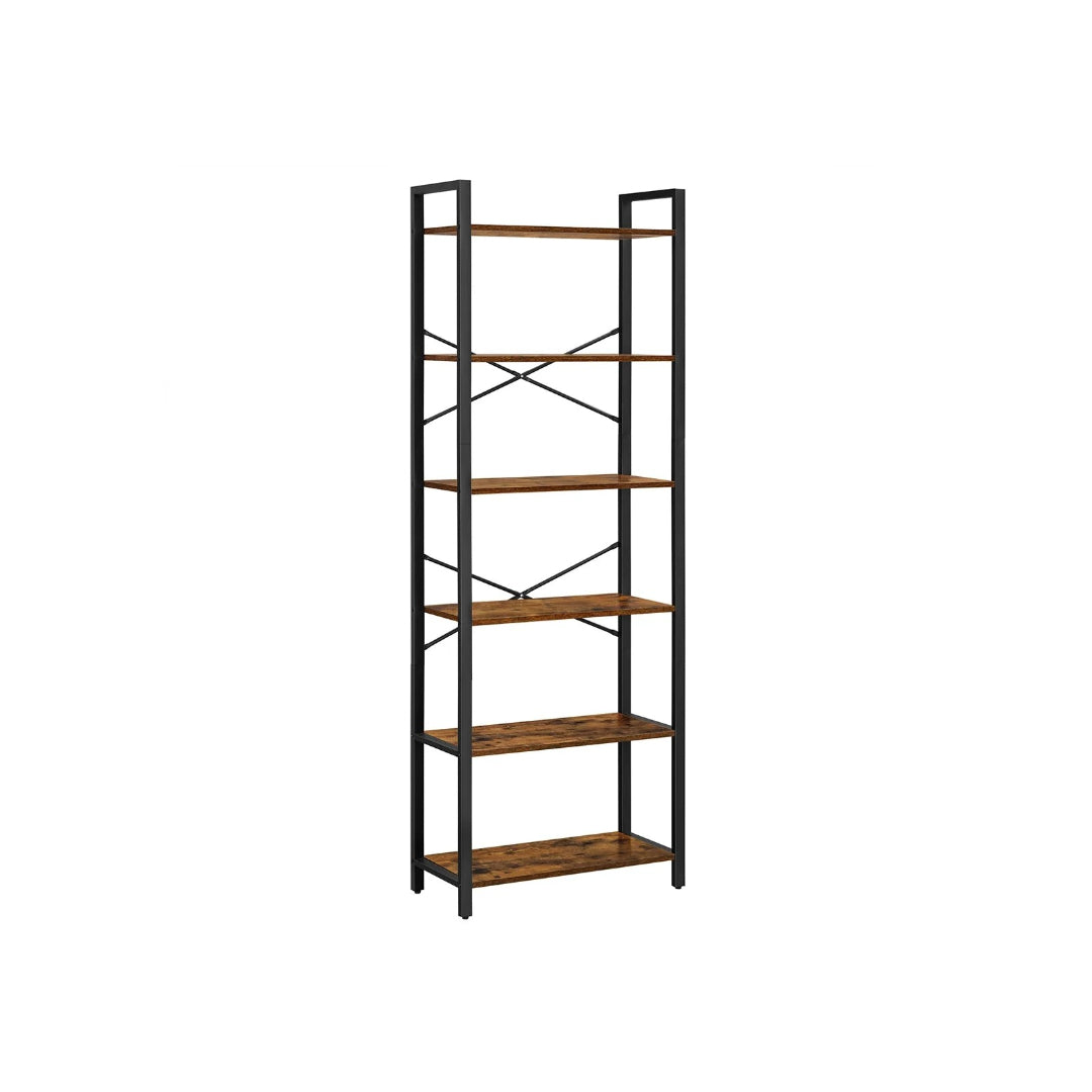 6 Tier Industrial Bookshelf With Steel Frame – product view 1 | Ridgefield Furniture