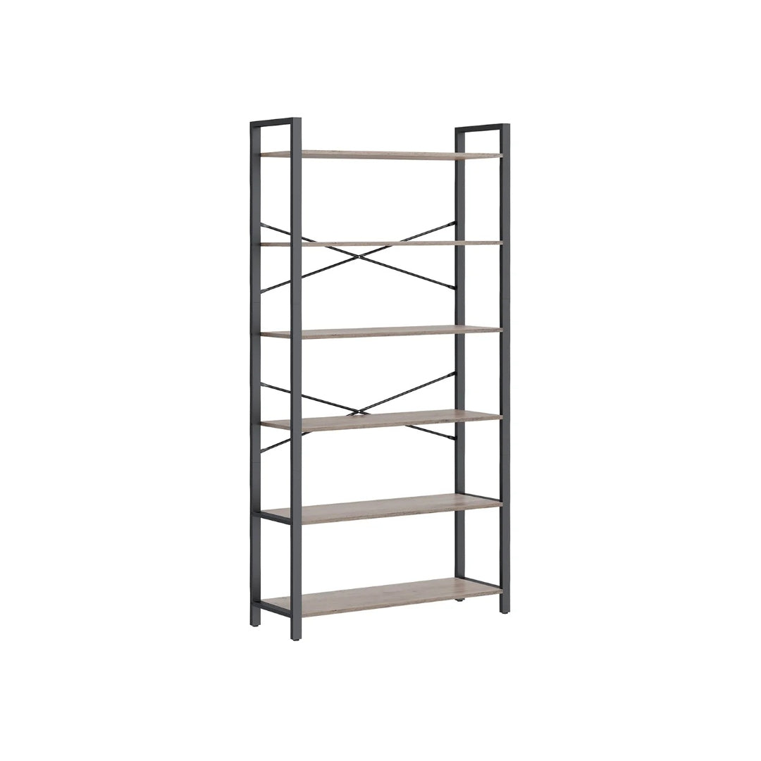6 Tier Industrial Bookshelf With Steel Frame – product view 3 | Ridgefield Furniture