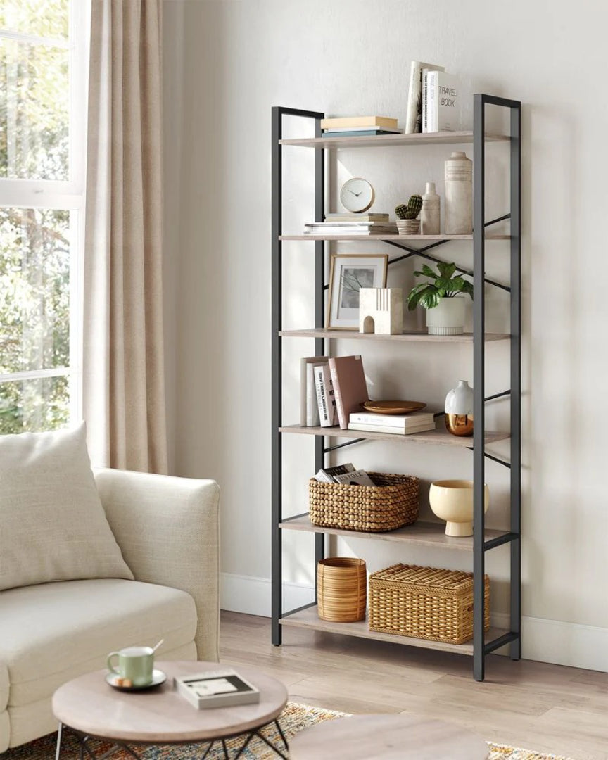6 Tier Industrial Bookshelf With Steel Frame – product view 5 | Ridgefield Furniture