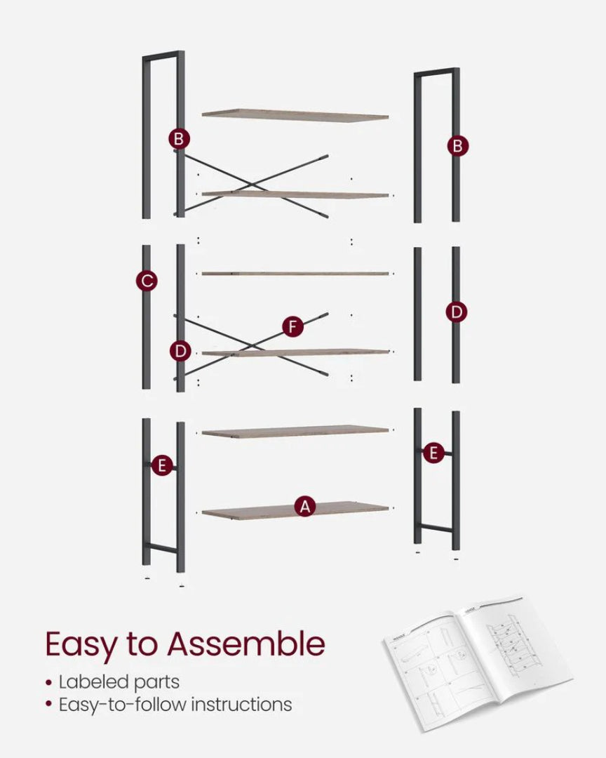 6 Tier Industrial Bookshelf With Steel Frame – product view 11 | Ridgefield Furniture