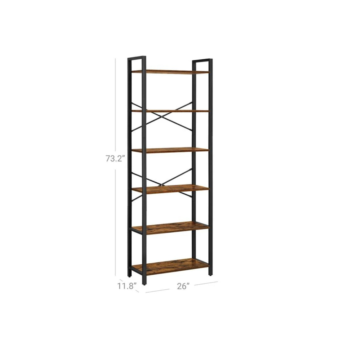 6 Tier Industrial Bookshelf With Steel Frame – product view 14 | Ridgefield Furniture