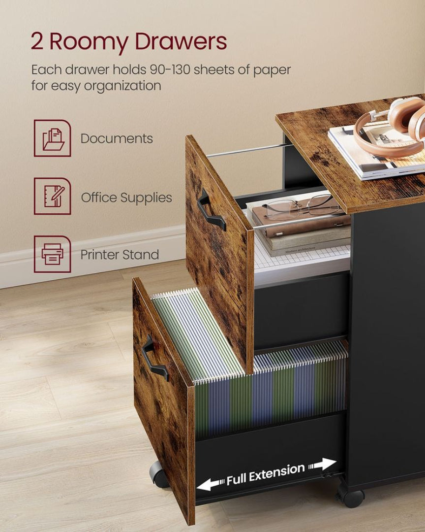 2 Drawer Rolling File Cabinet With Lockable Wheels – product view 7 | Ridgefield Furniture