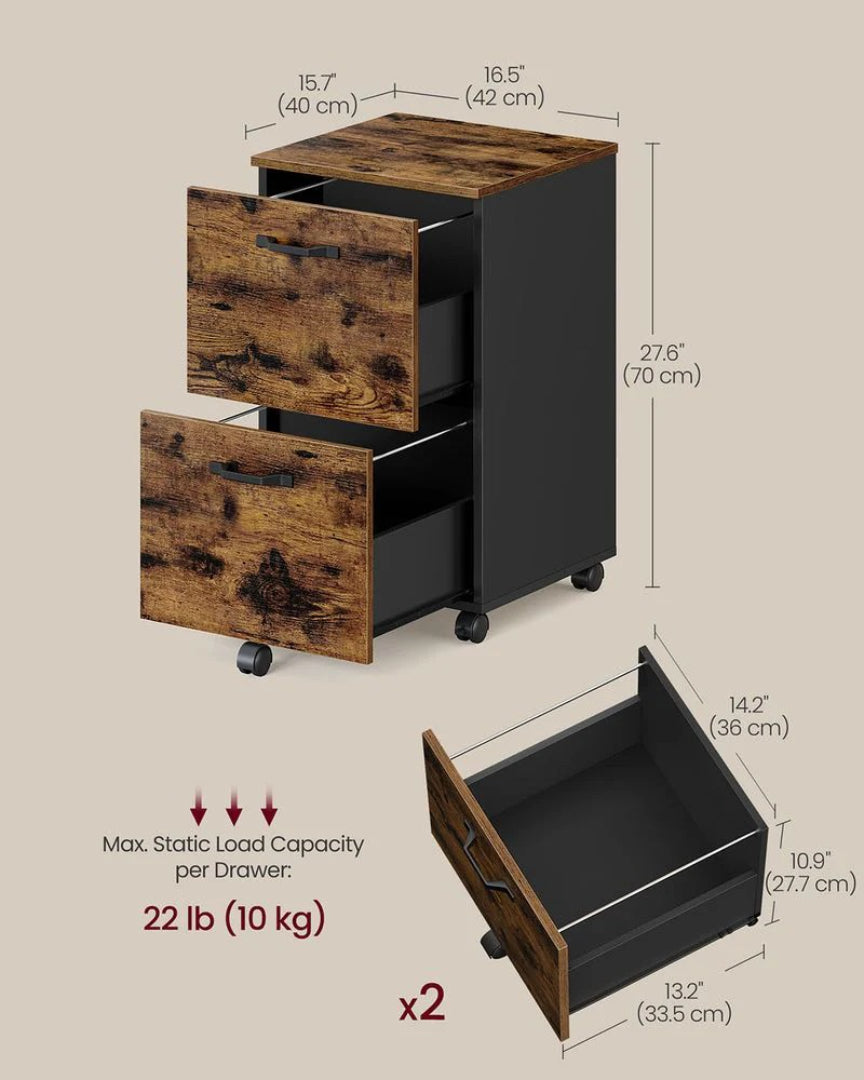 2 Drawer Rolling File Cabinet With Lockable Wheels – product view 10 | Ridgefield Furniture