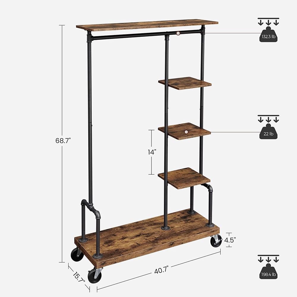 Industrial Brown Clothing Rack On Wheels - product photo 06