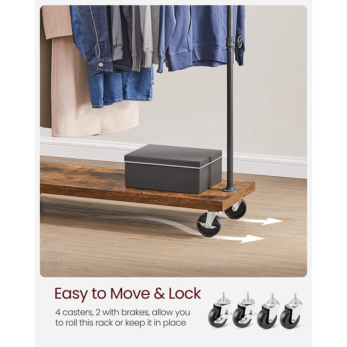 Industrial Pipe Garment Rack With Lockable Wheels And Shelf - product photo 20