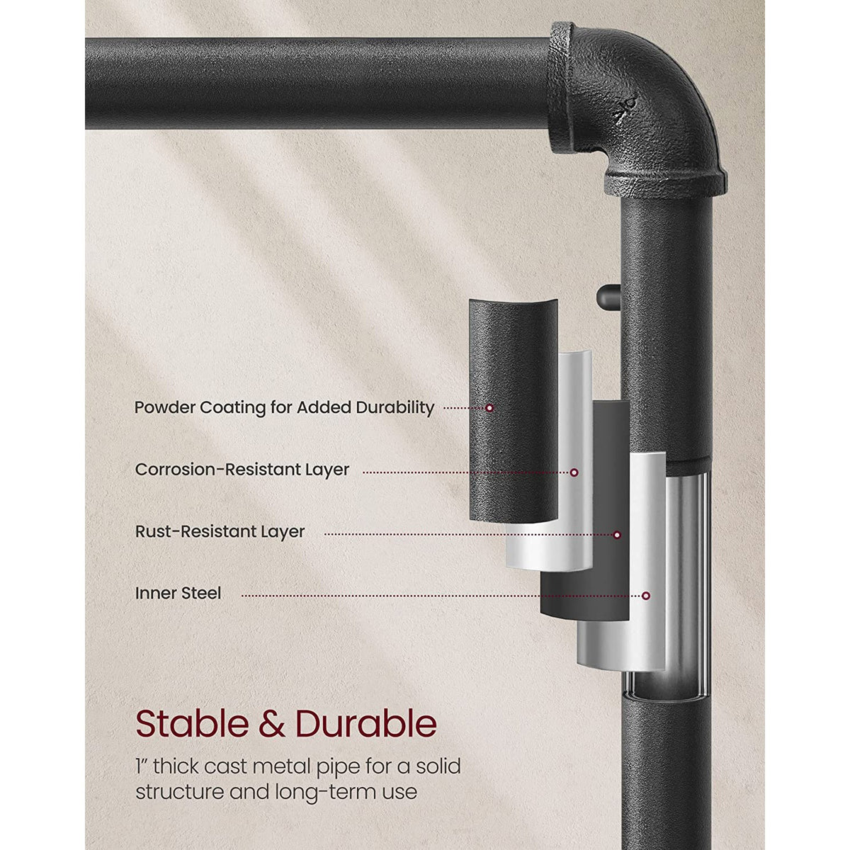 Industrial Pipe Garment Rack With Lockable Wheels And Shelf - product photo 21
