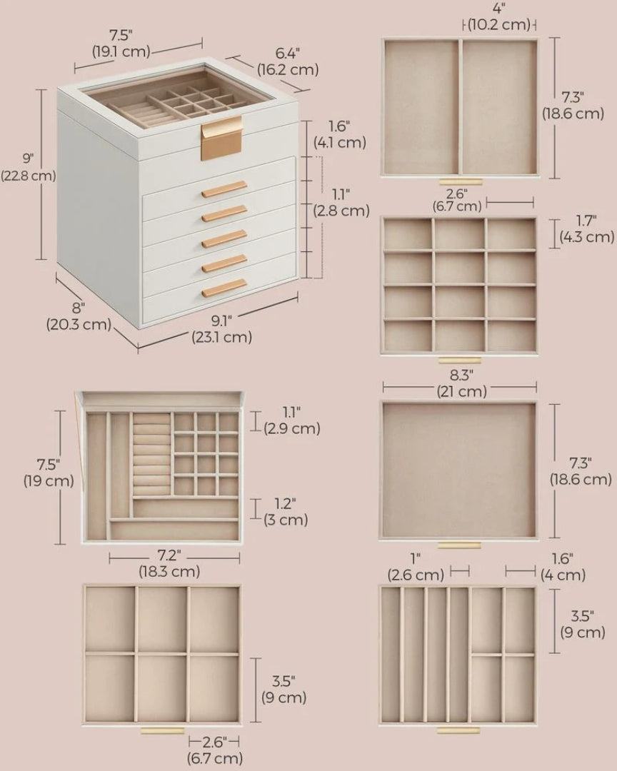 Jewelry Box Organizer With Glass Lid 2 To 6 Layer Storage – product view 33 | Ridgefield Furniture