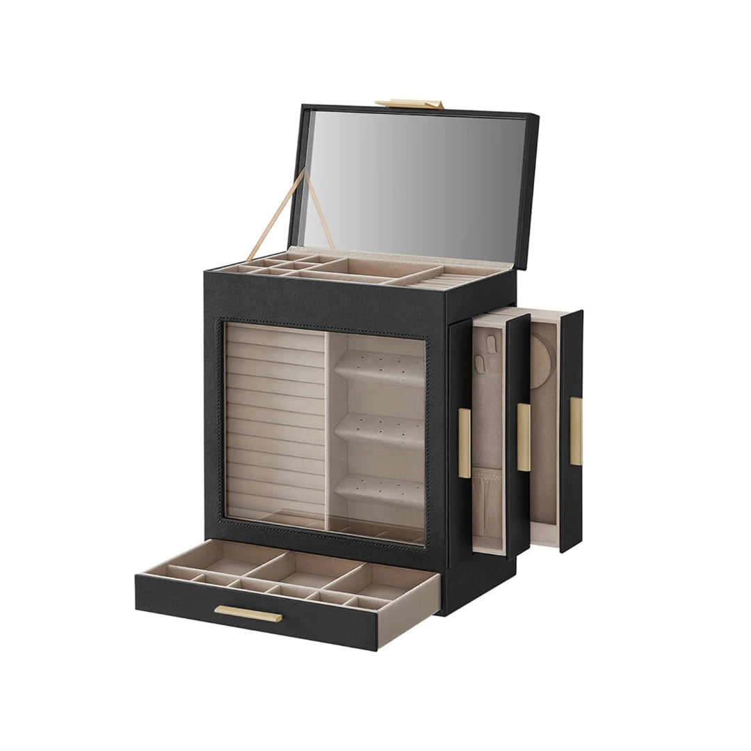 Jewelry Organizer Box With Mirror 5 Layer And Side Drawers – product view 2 | Ridgefield Furniture