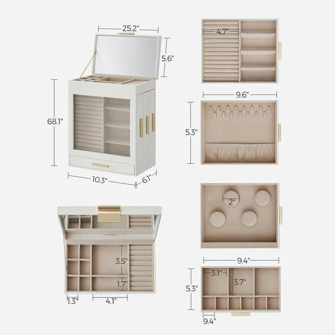 Jewelry Organizer Box With Mirror 5 Layer And Side Drawers – product view 12 | Ridgefield Furniture