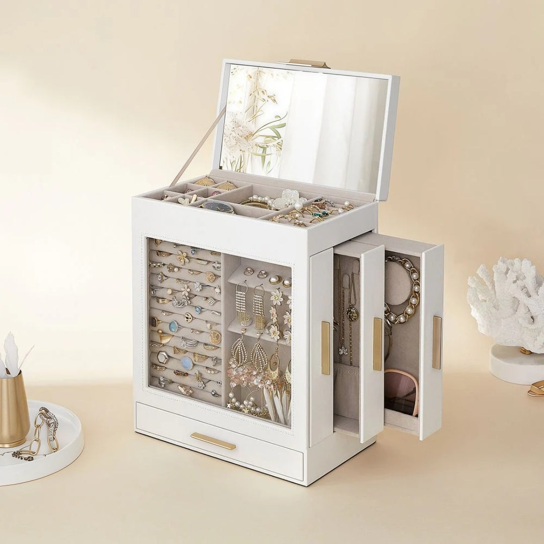 Jewelry Organizer Box With Mirror 5 Layer And Side Drawers – product view 14 | Ridgefield Furniture