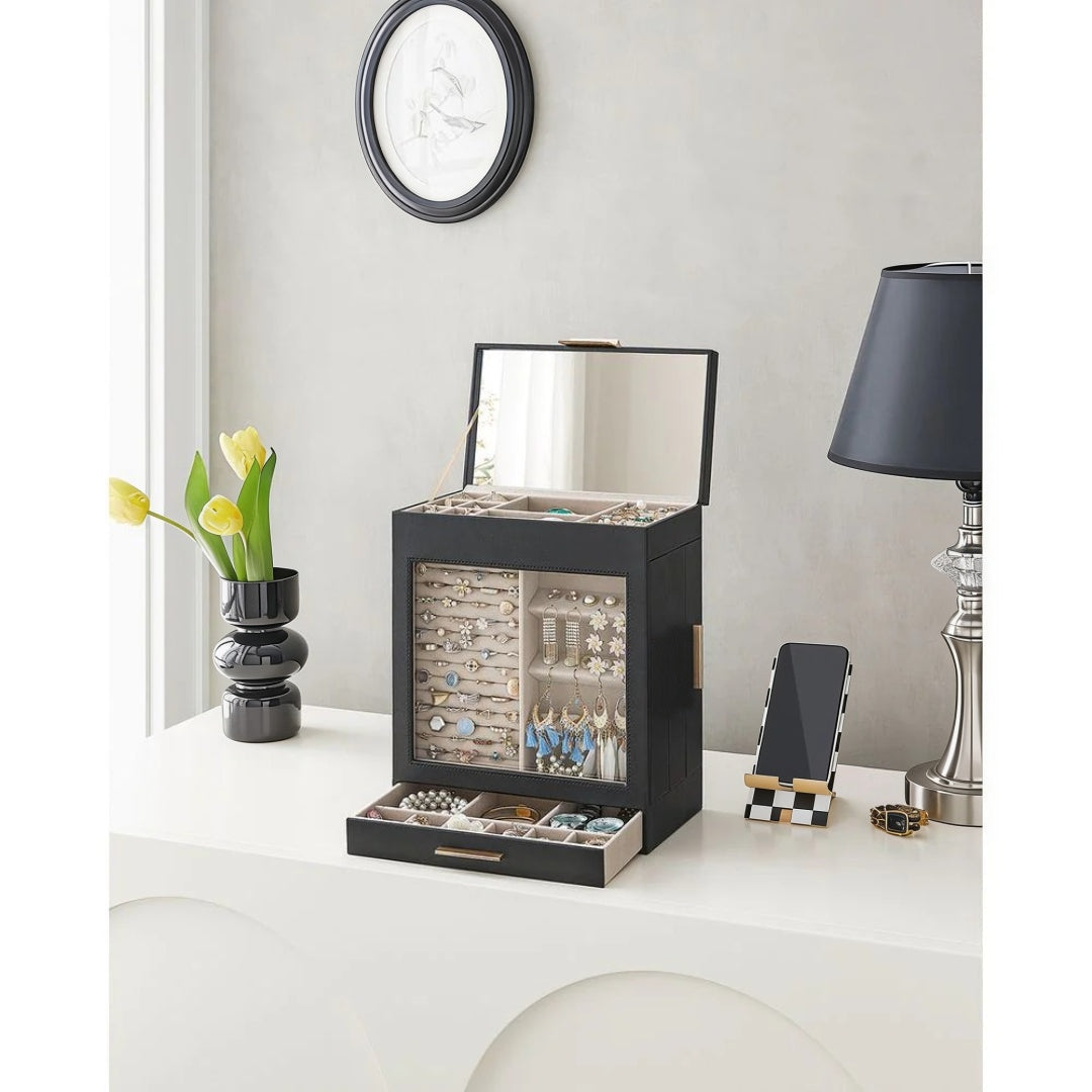 Jewelry Organizer Box With Mirror 5 Layer And Side Drawers – product view 16 | Ridgefield Furniture