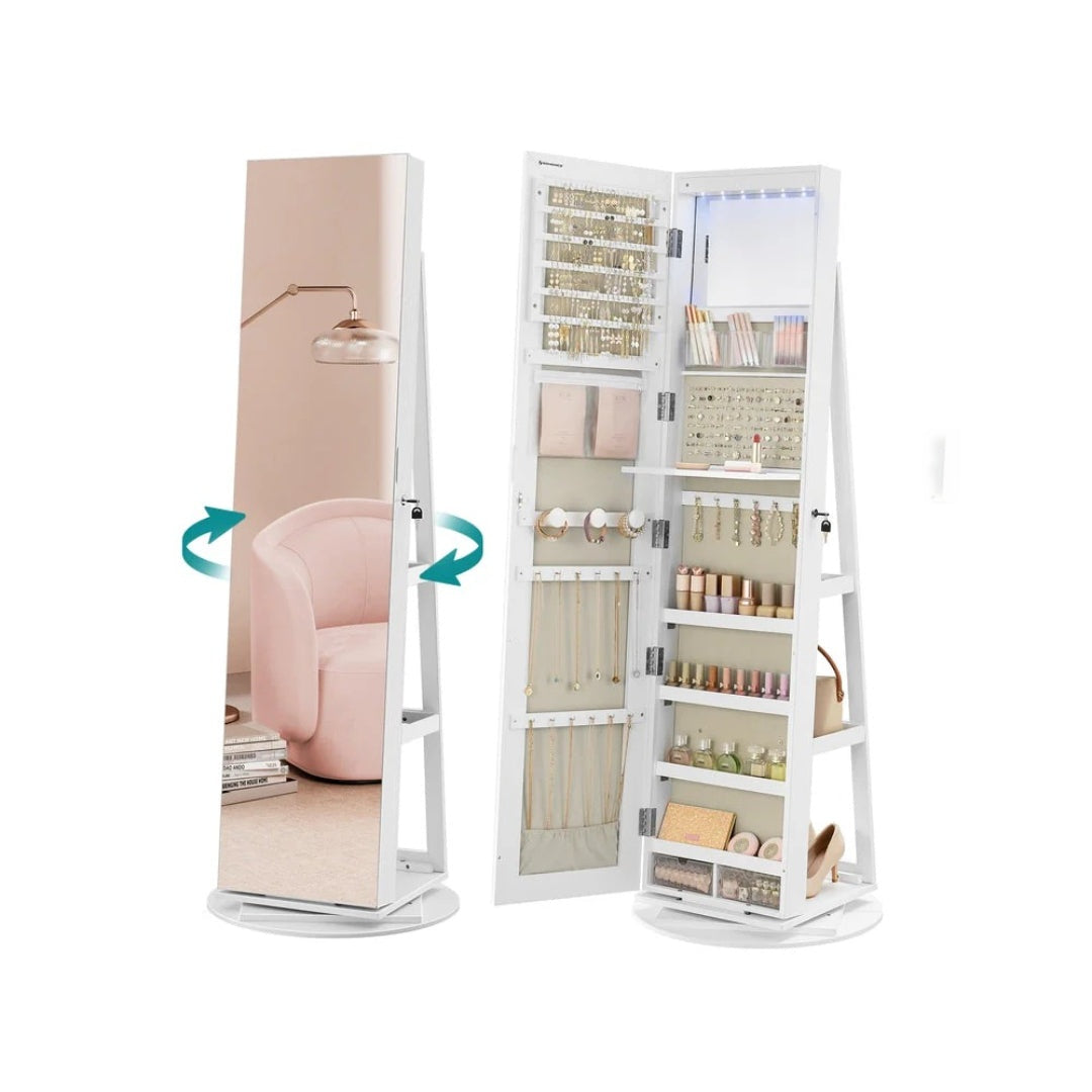 Jewelry Organizer Cabinet With Mirror LED Lights And Storage – product view 2 | Ridgefield Furniture