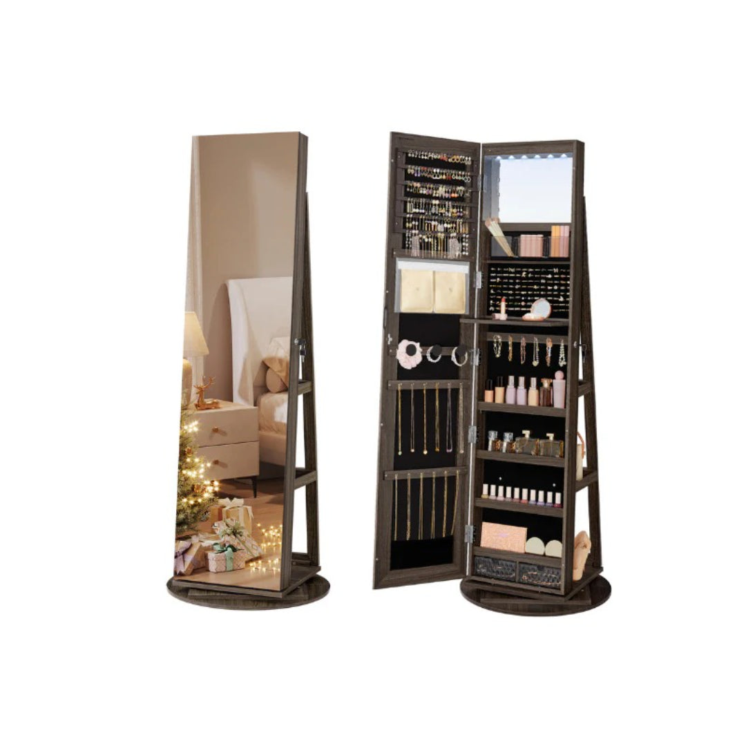 Jewelry Organizer Cabinet With Mirror LED Lights And Storage – product view 4 | Ridgefield Furniture