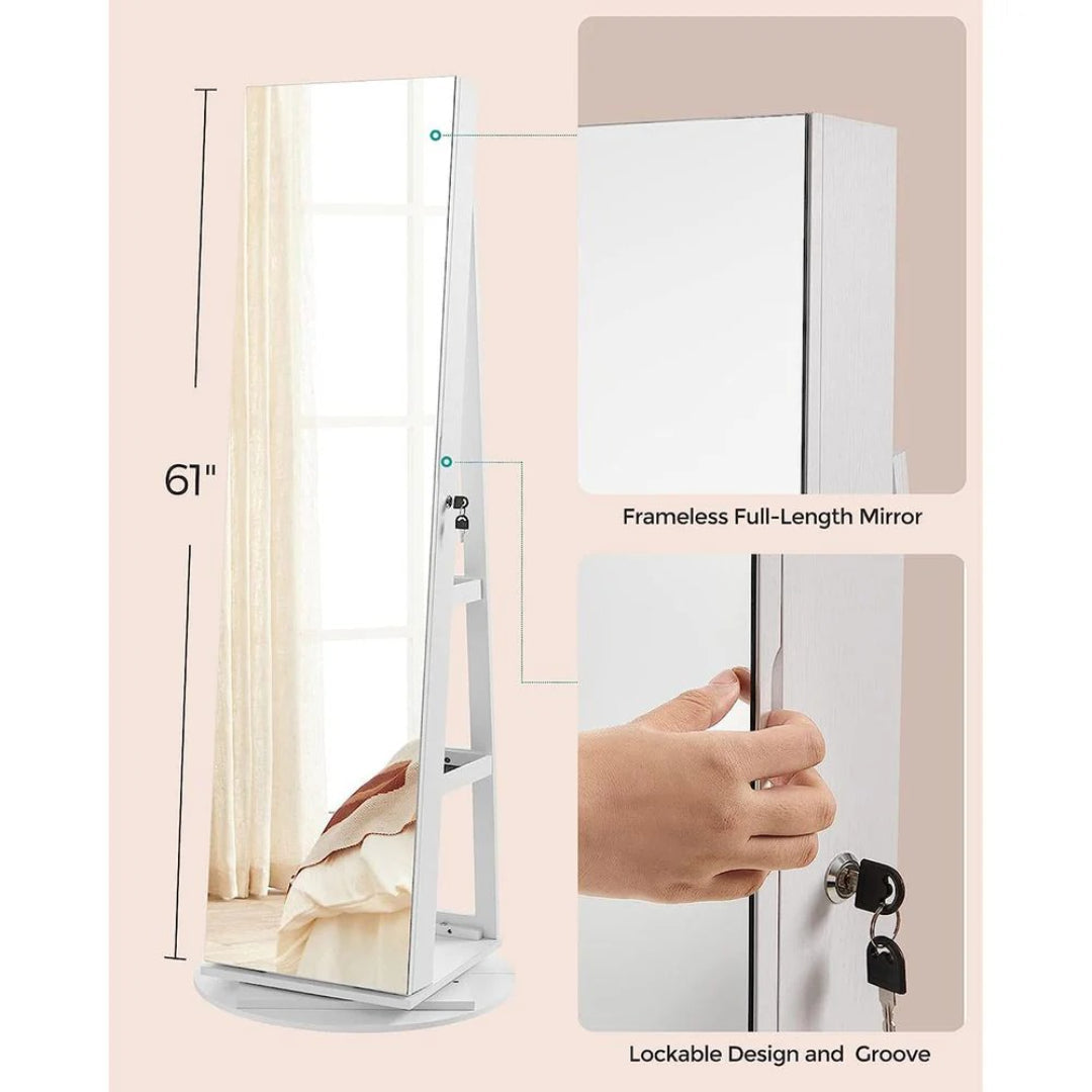 Jewelry Organizer Cabinet With Mirror LED Lights And Storage – product view 12 | Ridgefield Furniture