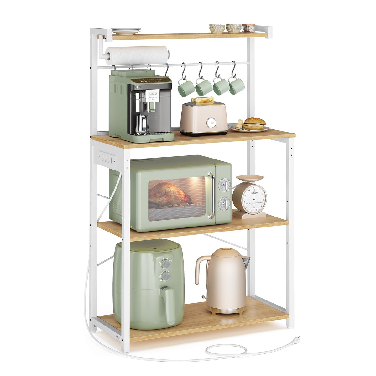 Kitchen Bakers Rack With Power Outlet And Flexible Shelving - product photo 21