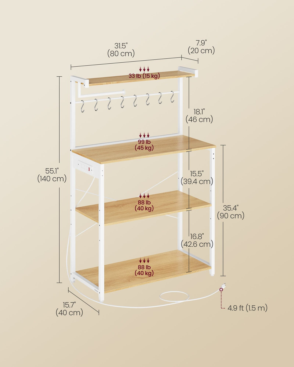 Kitchen Bakers Rack With Power Outlet And Flexible Shelving - product photo 26