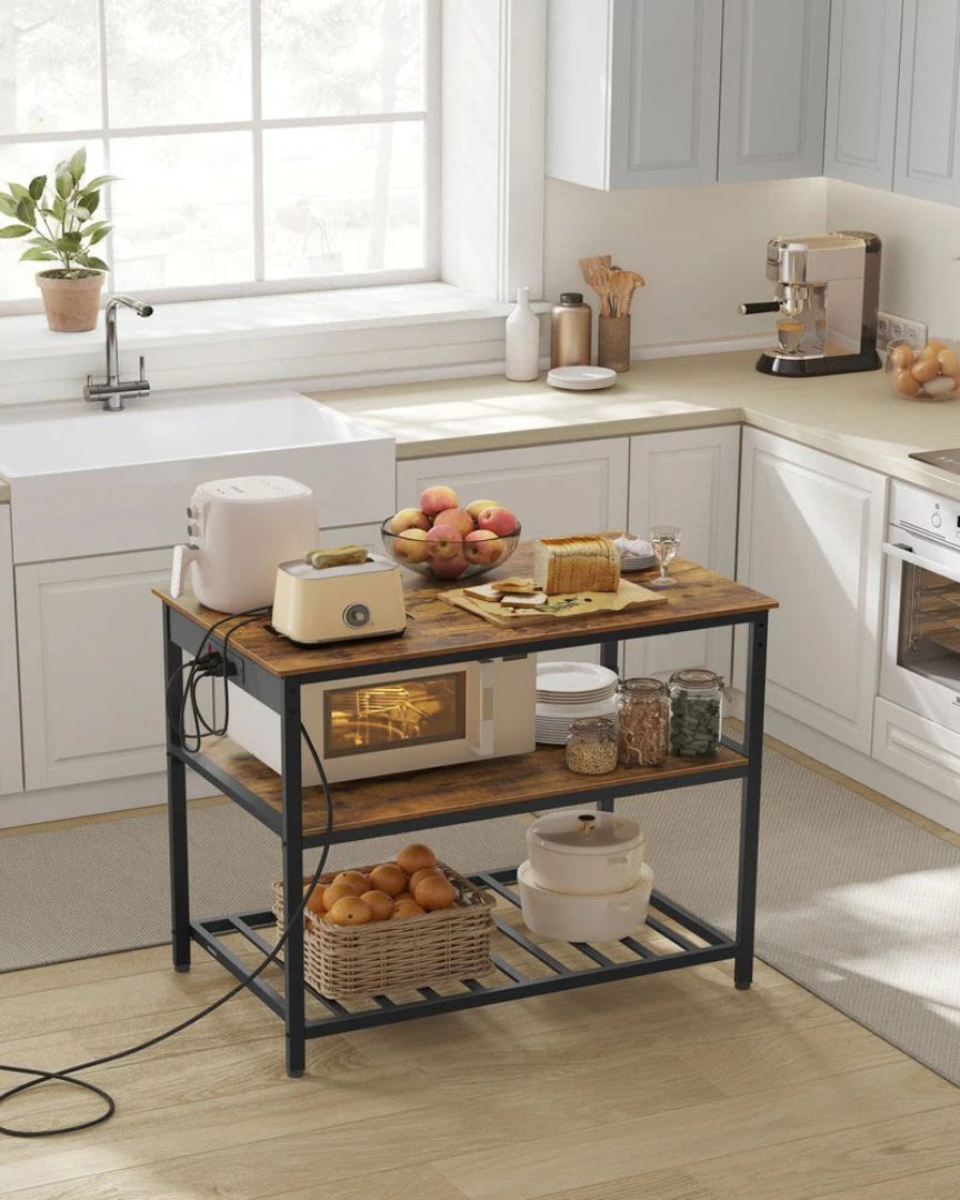 Kitchen Island with Power Outlet and 3-Tier Storage Shelves – product view 3 | Ridgefield Furniture