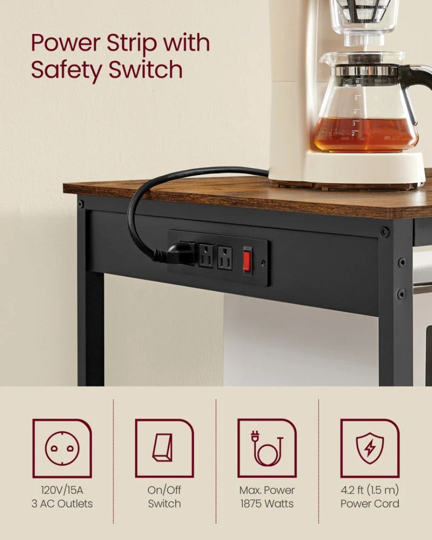 Kitchen Island with Power Outlet and 3-Tier Storage Shelves – product view 5 | Ridgefield Furniture