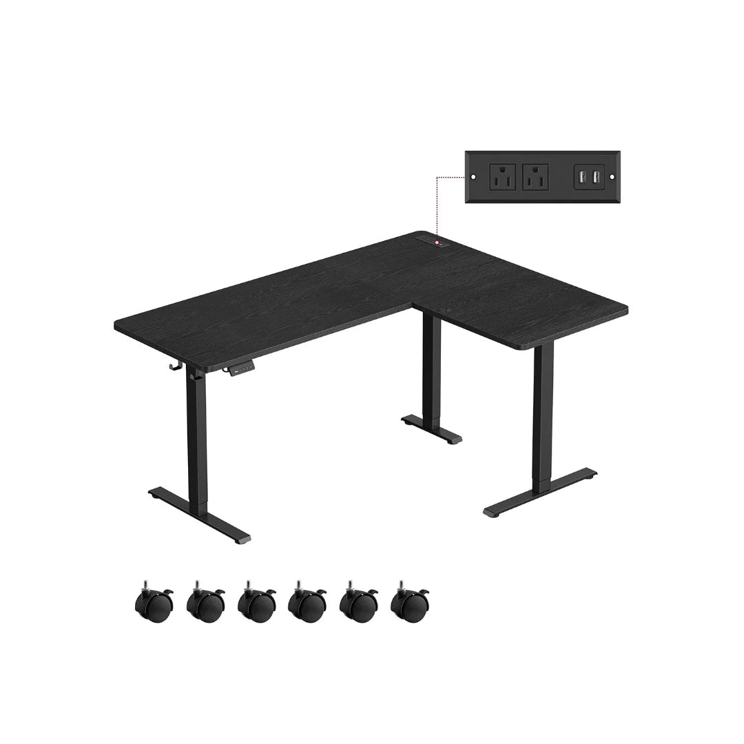 L Shaped Electric Standing Desk With Power Outlets – product view 2 | Ridgefield Furniture