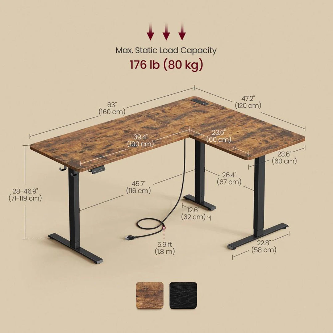 L Shaped Electric Standing Desk With Power Outlets – product view 7 | Ridgefield Furniture